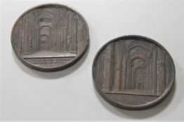 Two bronze medallions - Duomo Di Siena and Firenze.