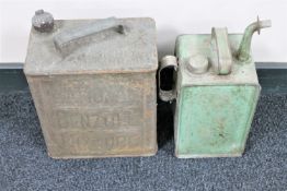 Two vintage oil cans : Esso and National Denzole Mixture