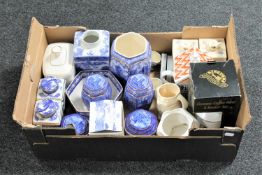 A box of Ringtons china : caddies, teapot,