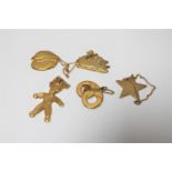 Five 18ct gold plated Georg Jensen Christmas decorations