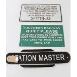 Three cast iron railway signs