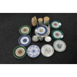A tray of Minton Delft ware plates,