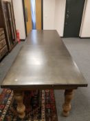 A large pine based and metal topped farmhouse table from 'The One', 299 cm x 100 cm.