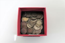 A box of a quantity of silver three penny bits