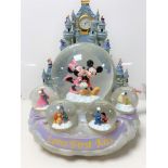 A Disney Love First Kiss Mickey Mouse working clock and light up snow globe in original box