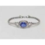 A 14ct white gold tanzanite and diamond Art Deco style bracelet,