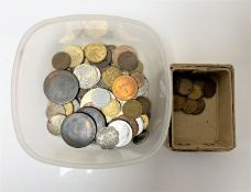 A small collection of Georgian and later coins, Foreign coins, Farthings etc.