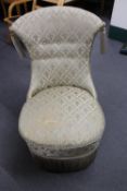 An Art Deco bedroom chair in a classical fabric