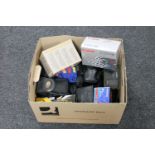 A box of assorted cameras : Canon, Pentax, Haminex,