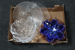 A box of Swedish glass plate, comport, two Danish glass bowls,