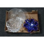 A box of Swedish glass plate, comport, two Danish glass bowls,