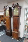 An antique mahogany longcase clock with later eight day movement with brass dial,