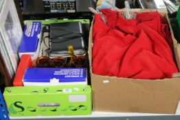 A box of LAP down lights, Sky HD box, bar drip trays, glasses,