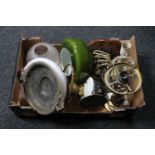 A box of brass oil lamp on wall bracket, brass table lamps,