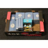 A box of four Ringtons novelty clocks and boxed Ringtons floral trellis tea china