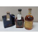 Three bottles of whisky : Jack Daniels single barrel,
