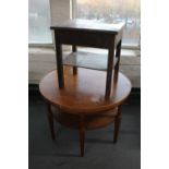 An early 20th century oak occasional table and a sewing box