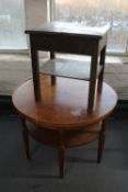 An early 20th century oak occasional table and a sewing box