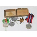 A WWII medal trio comprising War Medal, Victory Medal and 1939-45 Star,