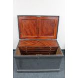 An antique pine painted joiner's tool box fitted with four interior drawers CONDITION