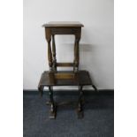 An oak flap sided refectory occasional table and a plant stand