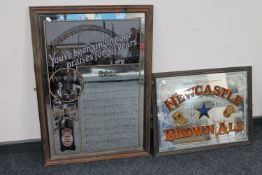 A framed Newcastle Brown Ale Golden Jubilee Blaydon Races picture mirror together with a further