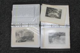 Two albums of antique monochrome engravings including Yorkshire and Northumberland interest