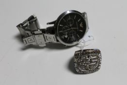 A gent's dress ring and an Emporio Armani wristwatch