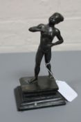 An early twentieth century bronze figure depicting a naked lady, on stepped plinth, height 18.5 cm.