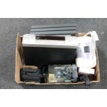 A box of household electricals : video recorder, picture make printer,