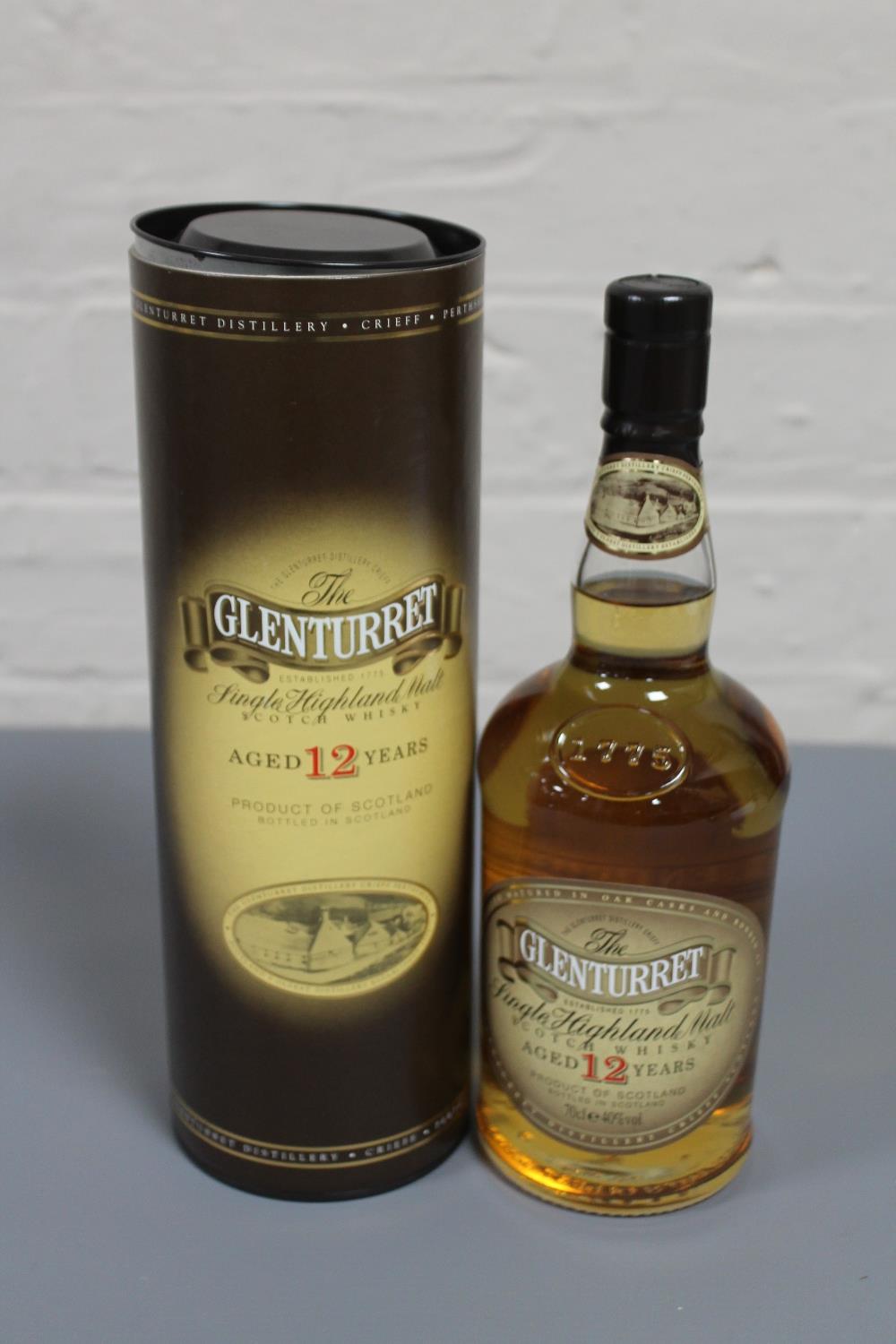 The Glenturret, Single Highland Malt Scotch Whisky, aged 12 years, 70cl, in presentation tube.