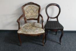 A Victorian bedroom chair and a continental armchair