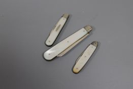 Three silver and mother of pearl fruit knives