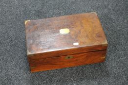 A Victorian brass mounted walnut writing box