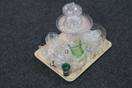 A tray of antique and later pressed glass and crystal