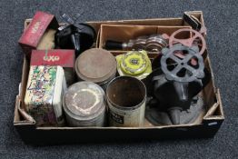 A box of tins, Oxo tins,