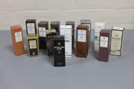 Fourteen miniature bottles of whisky, boxed, Macallan 10 years, 12 years,