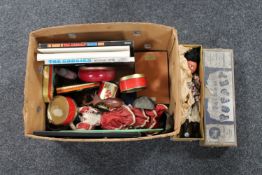 A box of Pelham puppet in box, children's annuals,