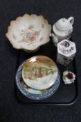 A tray of Doulton plates, antique comport,