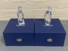 Two Swarovski Crystal figures : Mother and Father penguin,