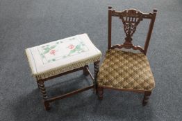 A barley twist stool and a low nursing chair