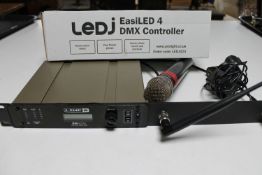 An Easi LED 4 DMX Controller Line 6 wireless receiver transmitter with microphone