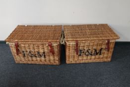 Two large wicker storage hampers