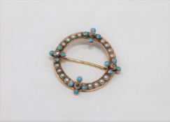 A 15ct gold turquoise pearl and diamond brooch