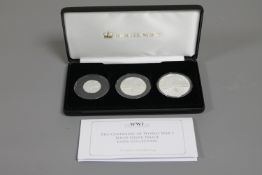 A Jubilee Mint three coin set, 'The Centenary of World War I Solid Silver Proof Coin Collection',