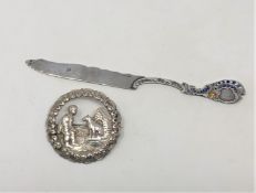 A Norwegian silver and enamel letter knife by David Andersen, circa 1900,