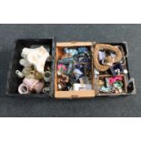 Three boxes of ceiling light, costume jewellery, hair dryer,