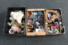 Three boxes of ceiling light, costume jewellery, hair dryer,