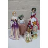 A collection of china figures to include Royal Doulton Priscilla HN 1340 (damaged),