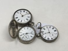 Three silver pocket watches - Full hunter and Georgian verge amongst them.